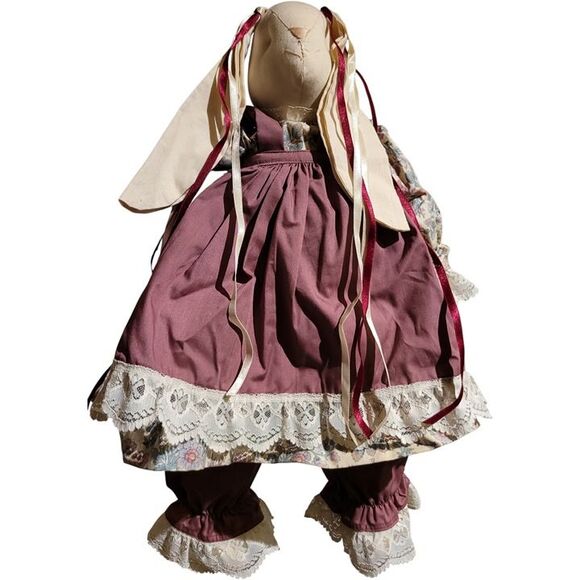 Vintage Rabbit 20" Tall Mauve Floral Dress & Pants Ribbon Accents - Picture 8 of 8